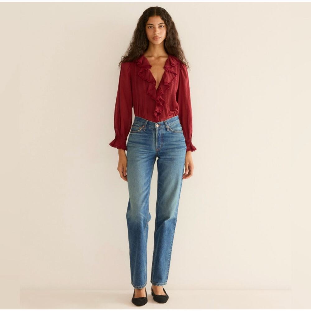 Doen Hardy Lace Pintuck Blouse Crimson Red - Picture 2 of 5